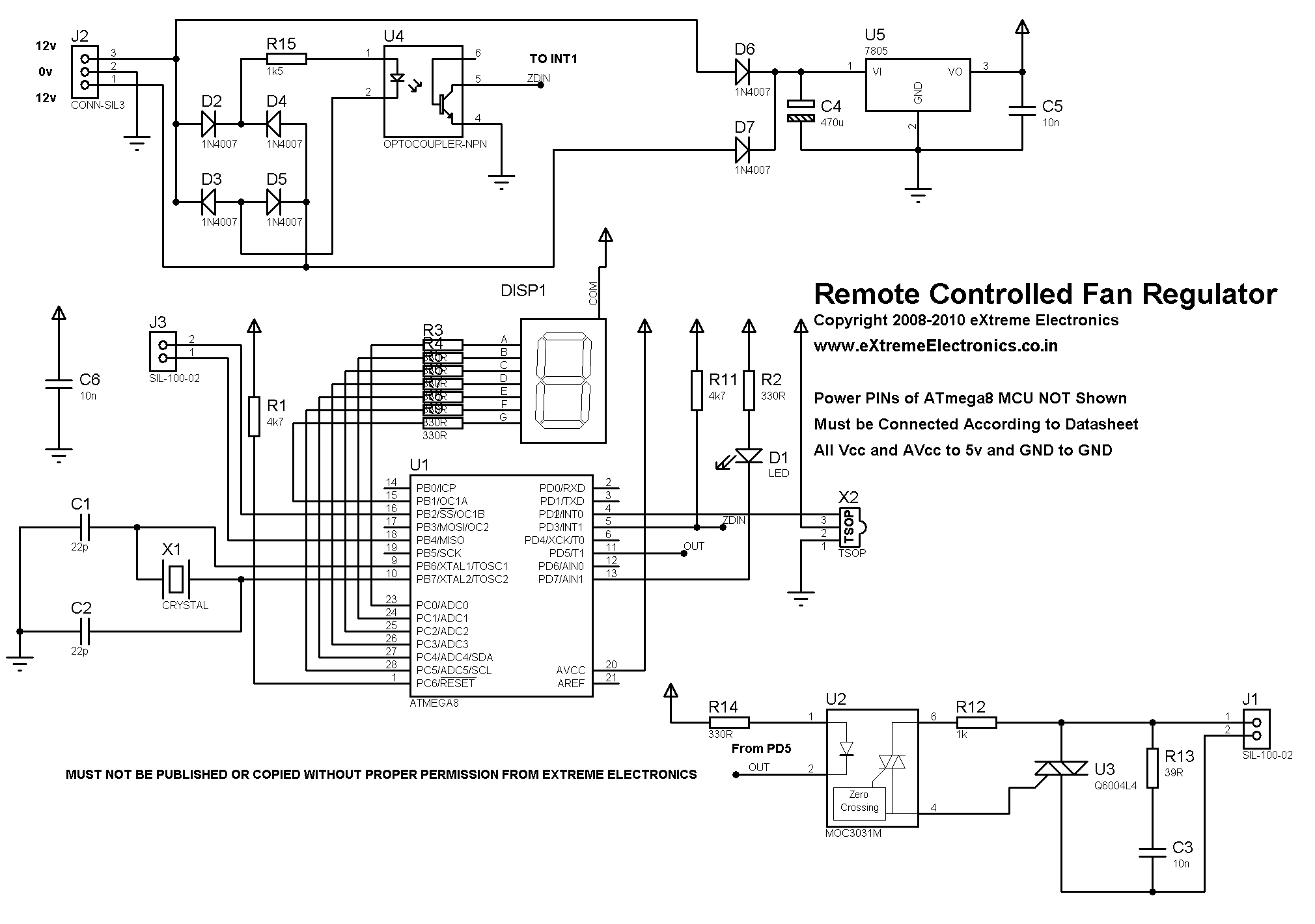 Remote Controlled Fan Regulator Project using ATmega8