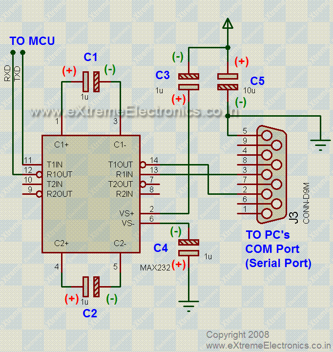 rs232 level convertor using max 232 schematic