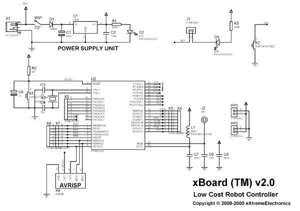 xboard atmel avr atmega16 development board schematic