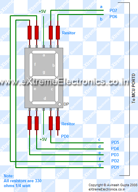 seven segment display connection with avr mcu