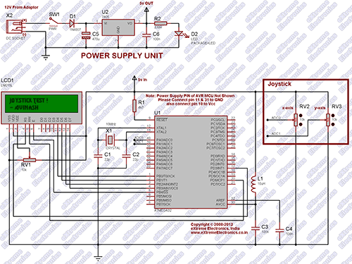 ATmega32 Analog Joystick Interface Schematic