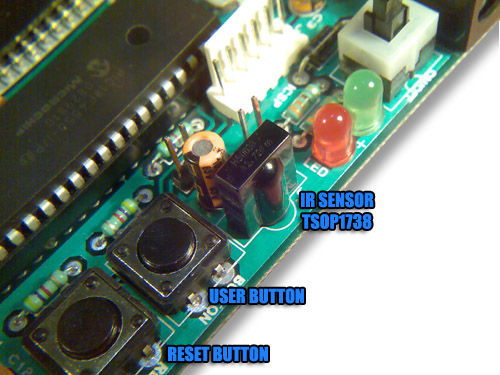pic microcontroller development board, ir sensor and buttons