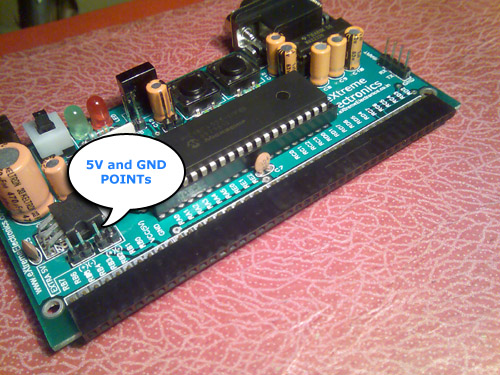 5v and GND points on PIC Development Board